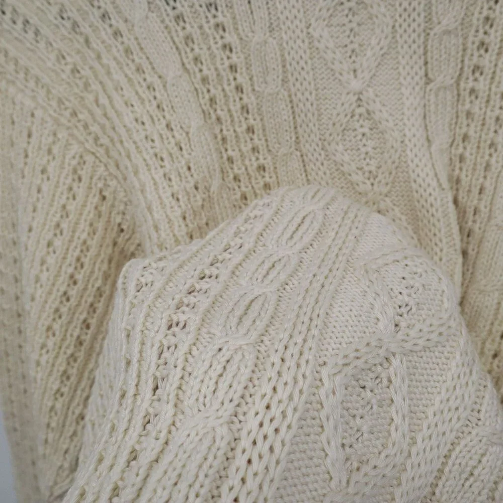 Mairtin Standun Cable Knit Sweater Unisex L Cream Fisherman Scandinavian Rustic‎